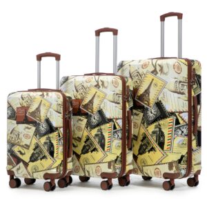 OGONTZ CITY STAMPS GETAWAY 20" 24" 28" 3 Pcs Set In PC Spinner Wheel Luggage, Carry On Suitcase, Printed Pattern with Combination Lock