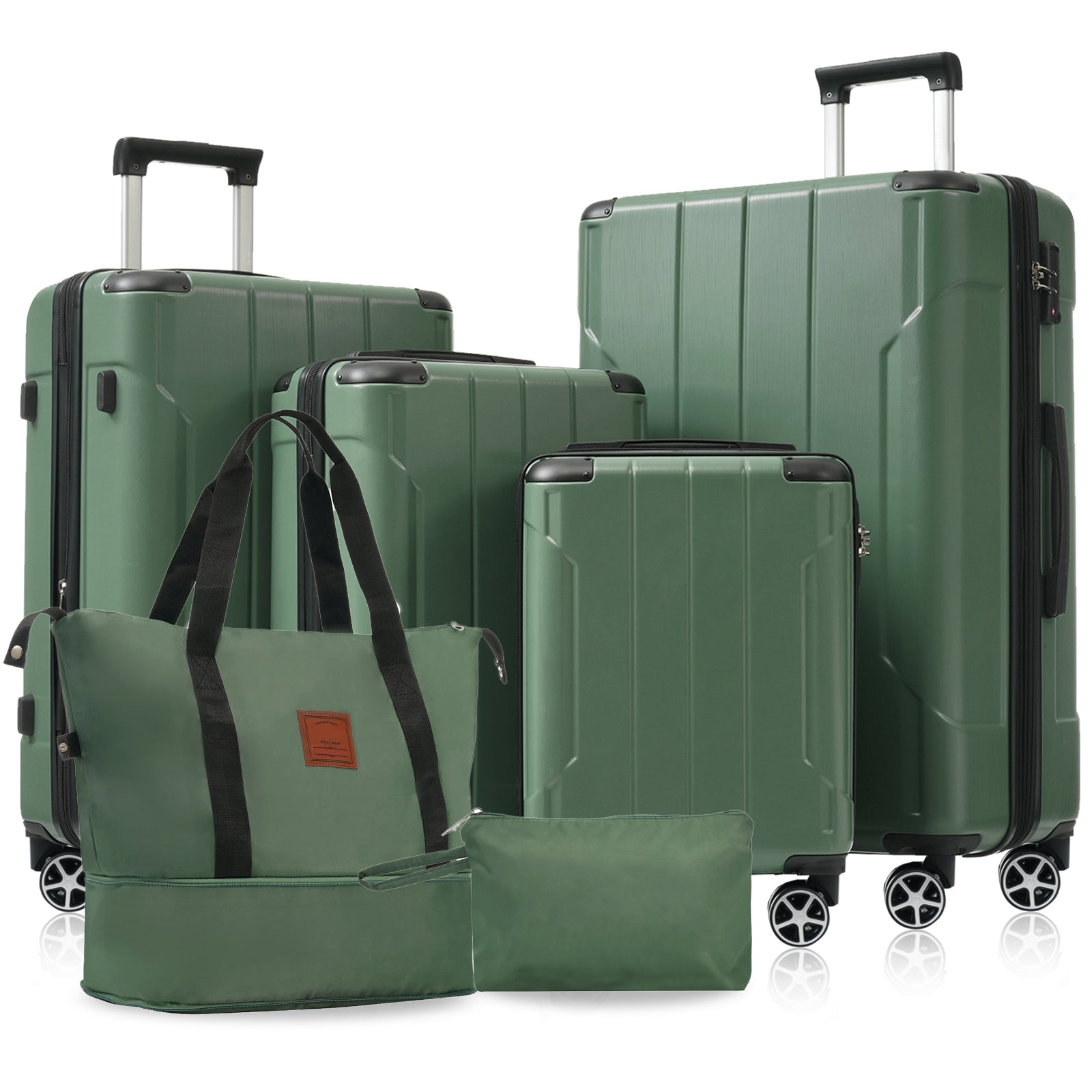 061399c5-d06e-4616-814b-b3adf7737174.jpg POQUESSING Hardshell Luggage 6 Piece Suitcase Set, 16" 20" 24" 28" Tote + toiletry bag; Dual Wheels, TSA Locks - Image 2