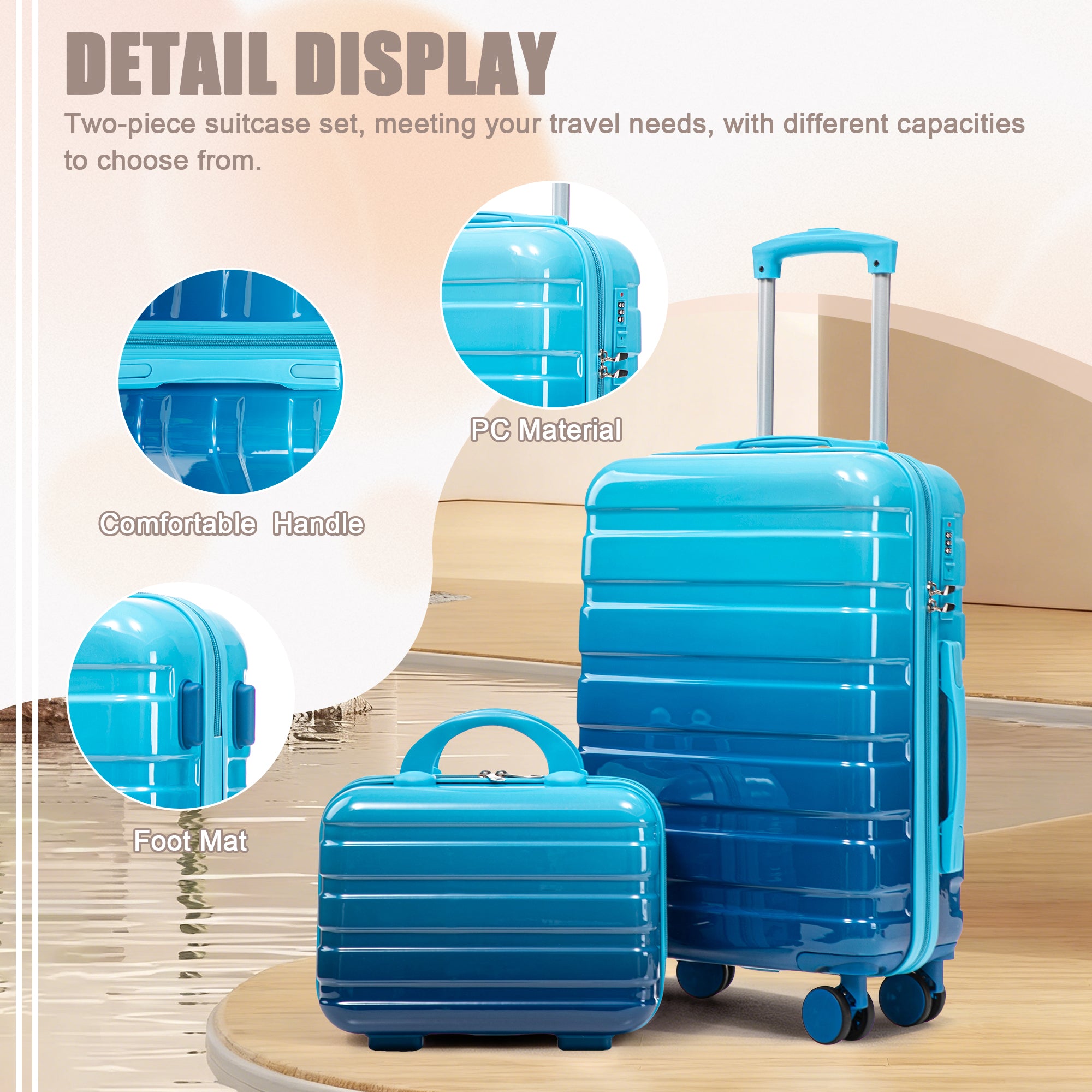 0637a7e5-e2a9-4006-aa90-377fe14a219b.jpg OGONTZ Navy-Light Blue GETAWAY 14" 20" - 2 PCS-SET In PC Spinner Wheel Luggage, Carry On Suitcase, With Gradient Color And Combination Lock - Image 2