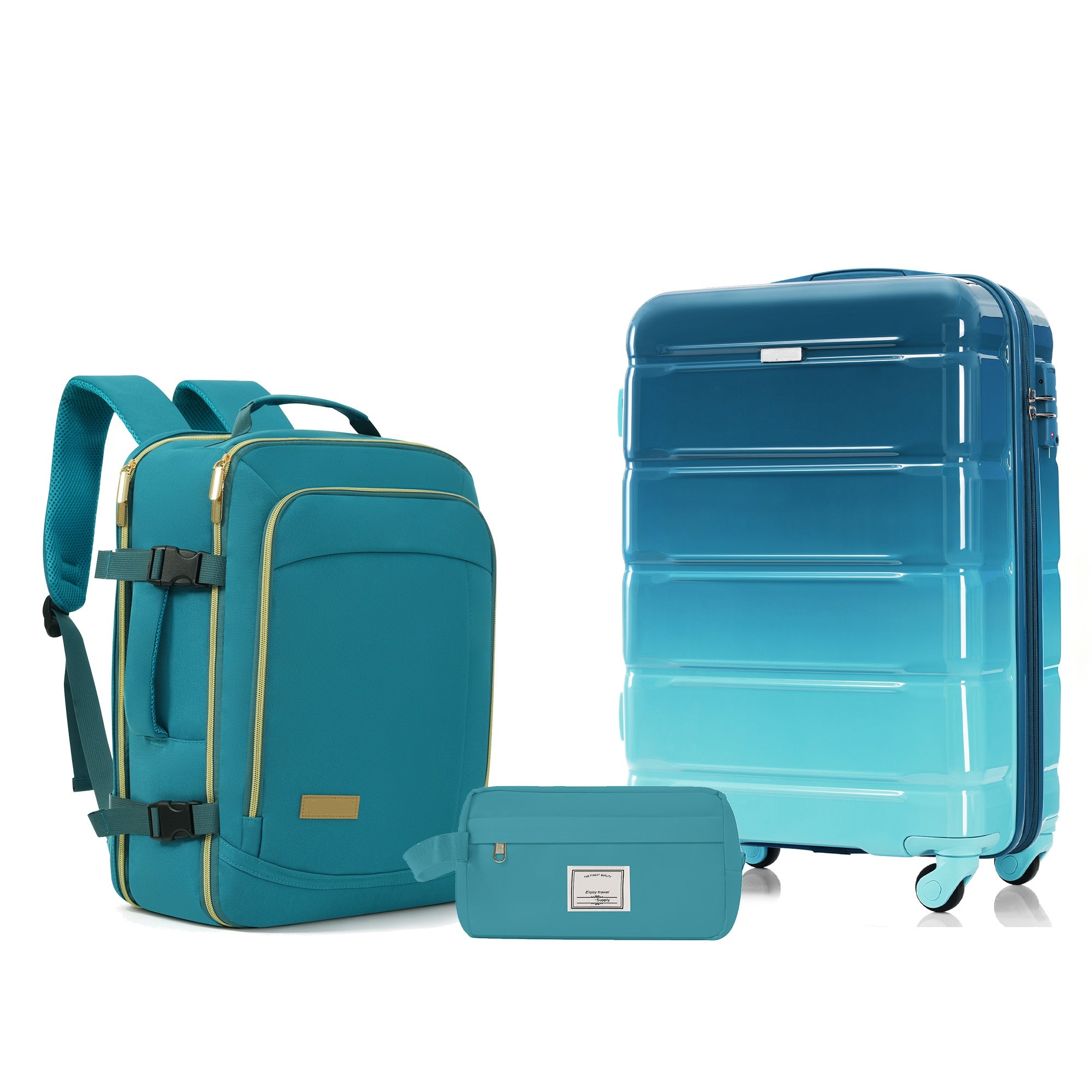 07332151976a42e7a88cafd74f3a7803.jpg FOX CHASE OMBRE 3-Piece Luggage Set - 20inch Suitcase with TSA Lock Travel Backpack Wet-Dry Toiletry Bag - Image 5