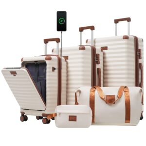 ESCAPE Handsome Luggage Sets 5 Piece With Front Opening , Hardside Expandable Carry On Suitcase With Spinner Wheels TSA Lock USB Port Cup Holder Duffel Bag And Toiletry Bag 20",24",and 28"