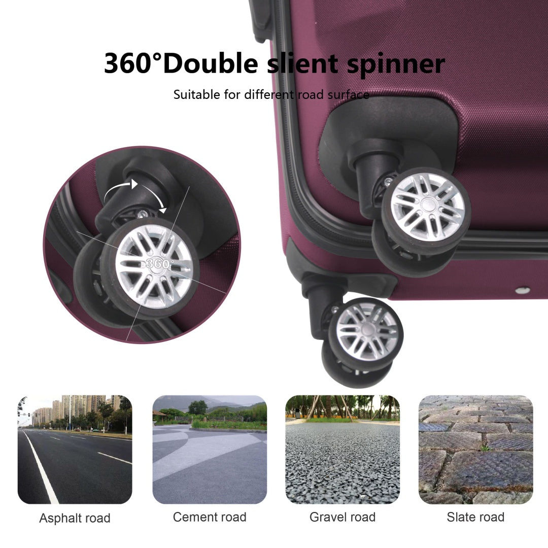 1221d154-37cc-4a32-ac1f-04be444d7ceb.jpg PARKSIDE PURPLE 3-Piece Premium ABS Luggage Set-20", 24", And 28" Suitcases With Multi-Position Handle, Silent Spinner Wheels, And TSA-Approved Lock - Image 4