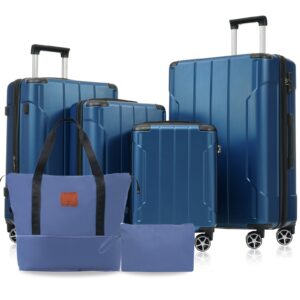 POQUESSING BLUE Hardshell Luggage 6 Piece Suitcase Set, Expandable Lightweight Suitcases With Dual Wheels, TSA Lock