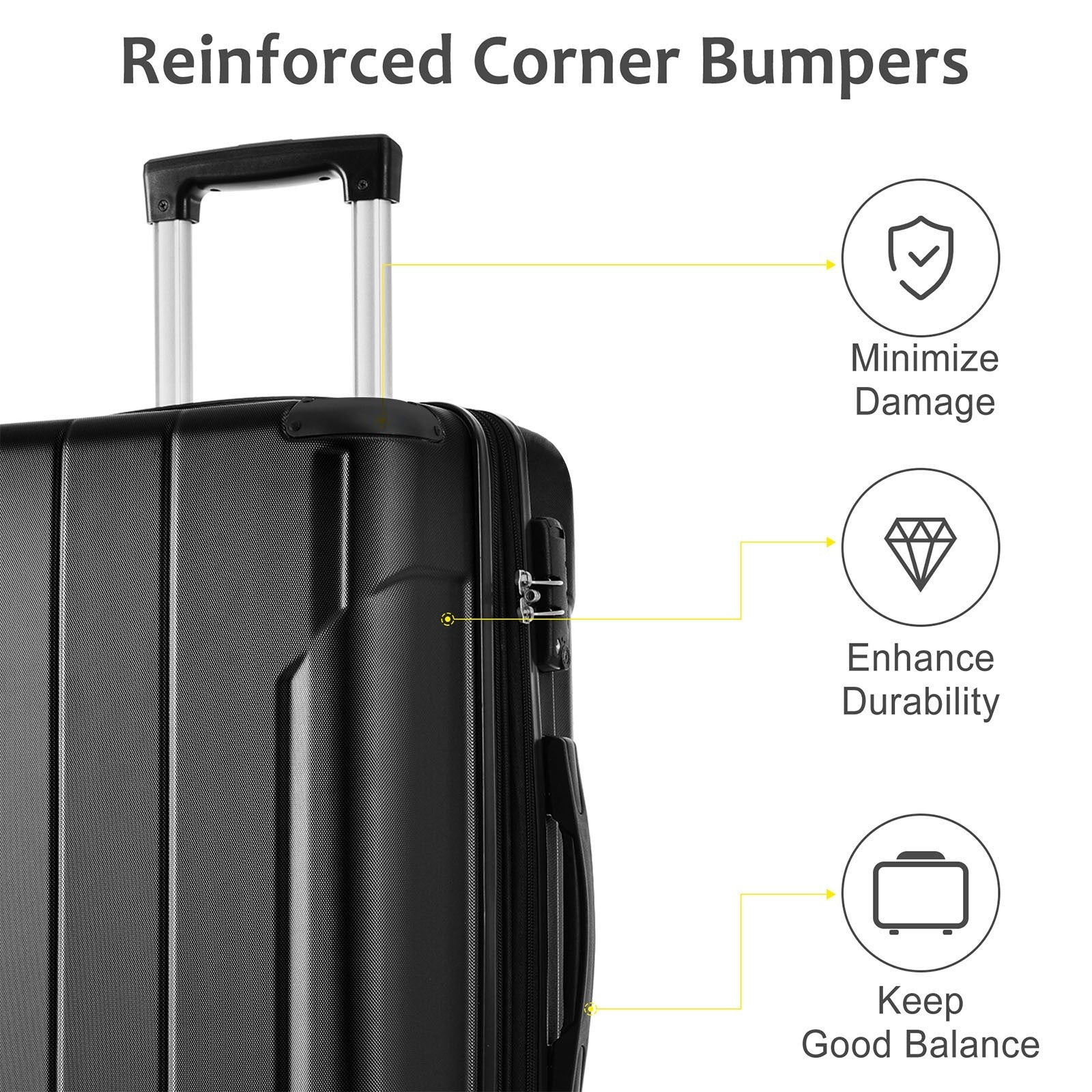 19a3d26e-c2b0-4c62-98e7-619c520388c7.jpg MORAVIAN BLACK Hardshell Luggage 24", Lightweight Durable ABS Suitcases With Double Wheels, Expandable 24 Inch Checked Travel Luggage - Image 4