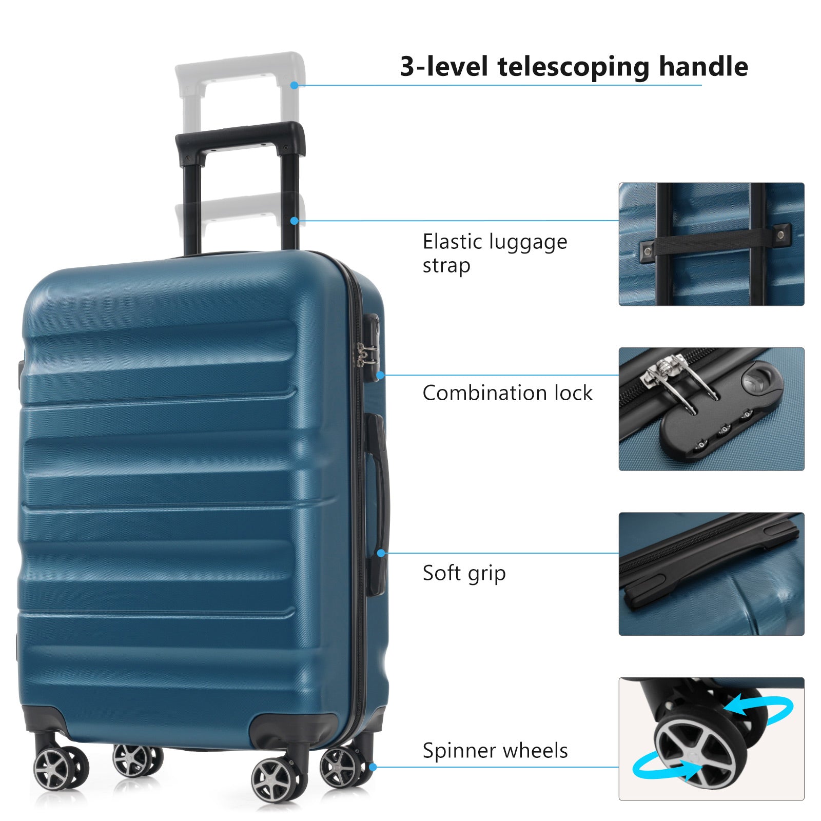 27ea6e93-d427-46a2-b5d9-51442413eb1c.jpg DESTINATION Hardshell ABS Luggage FULL TRAVEL Set - Lightweight Durable Suitcases 12" 20" 24" 28" With Dual Spinner Wheels, Carry-On & Check-In Sizes; - Image 6