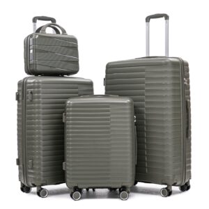 SCHUYLKILL TRAVELS GREEN 4 PIECE SET; 14" 20" 24" 28" PP Spinner Wheel Luggage, Carry On Suitcase, Iron Pull Rod, Combination Password Lock,