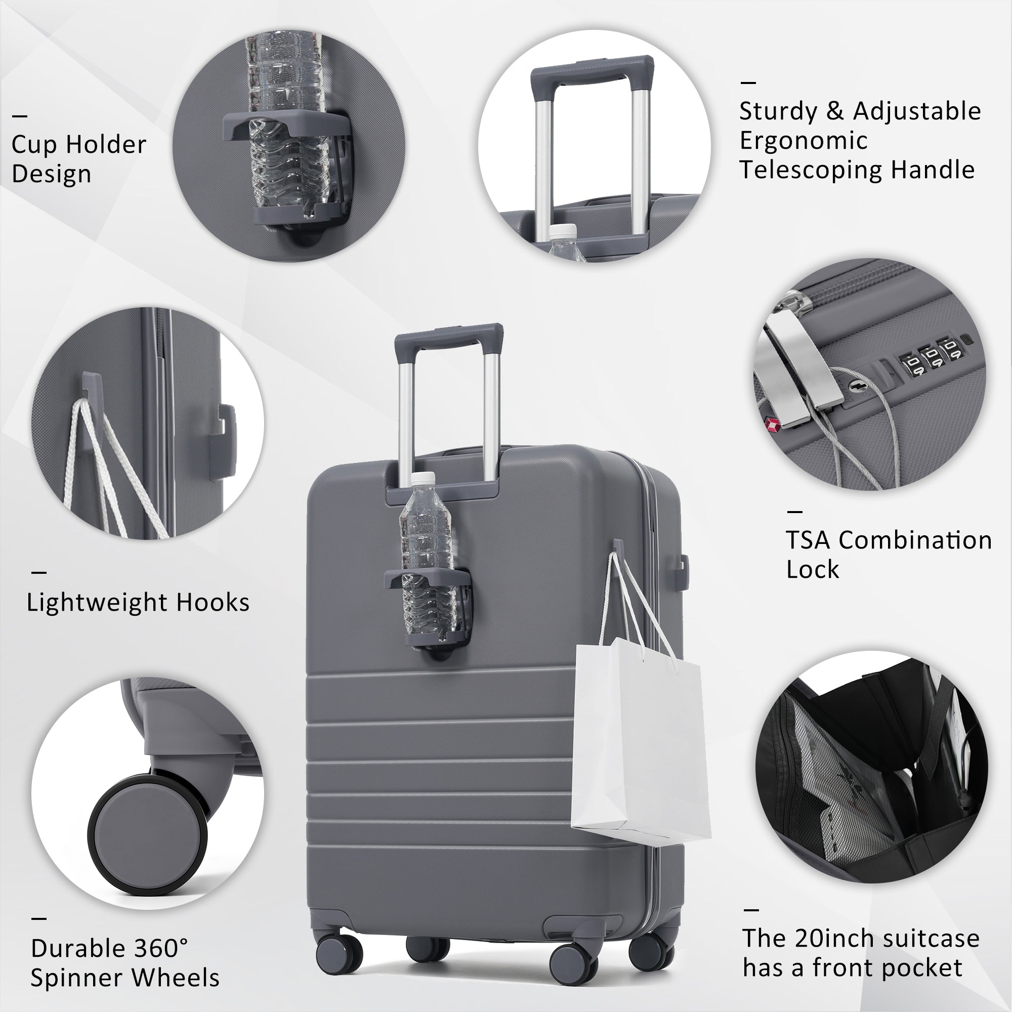 2b377008eb8b45afa009a96927c37e20.jpg ELITE ICONIC Front Opening 20-Inch Carry-On Luggage with Expandable Travel Bag, with USB Port , Cup Holder - Image 9