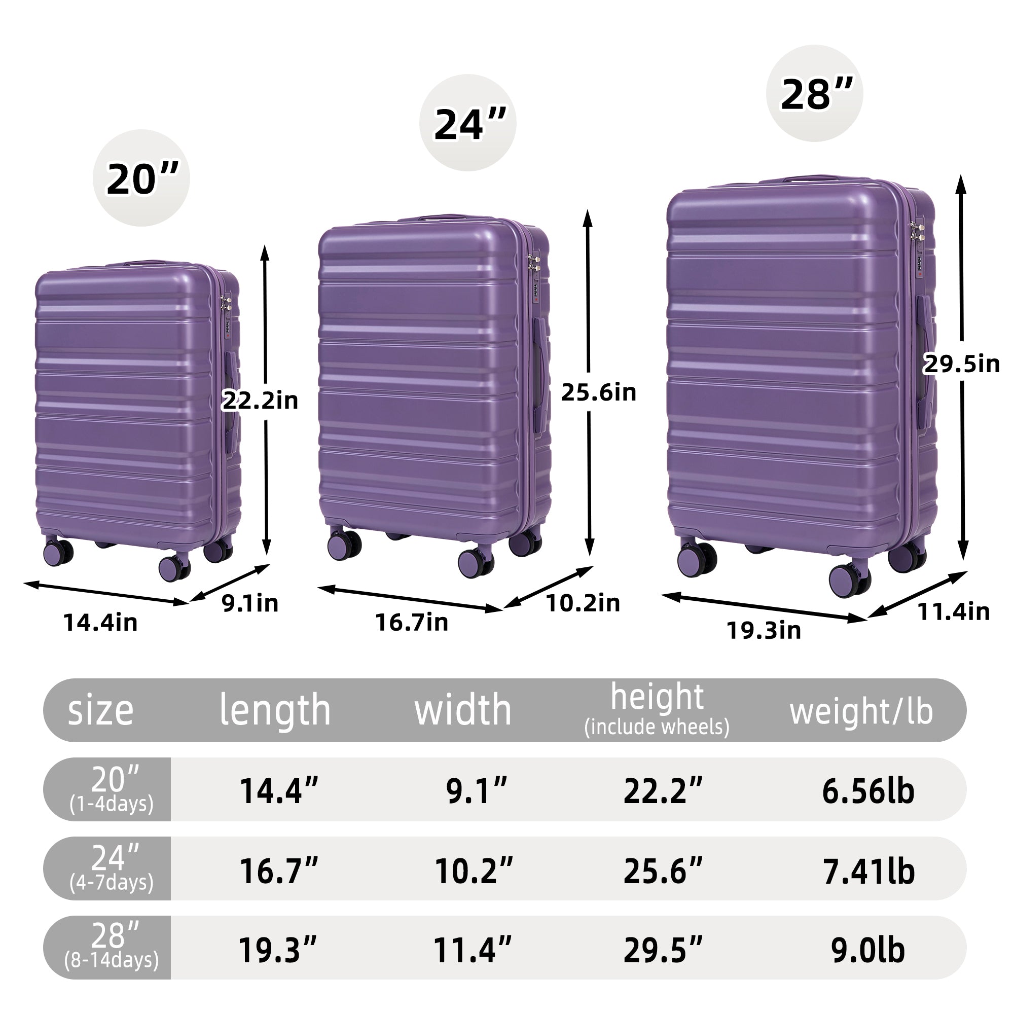 3c224934-1e6a-4b2e-abd9-602123708a6f.jpg HIFINE TOURIST 20" -24" -28, 3 Pcs-Set Spinner Wheel Luggage, Purple - Image 4