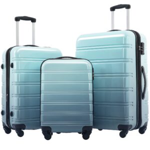 UNIVERSITY CITY ADVENTURE PC Hardshell Luggage 3 Piece Gradient BLUE Expandable Suitcase With Spinner Wheels And TSA Lock Lightweight 20" 24" 28"