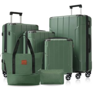 POQUESSING Hardshell Luggage 6 Piece Suitcase Set, 16" 20" 24" 28" Tote + toiletry bag; Dual Wheels, TSA Locks