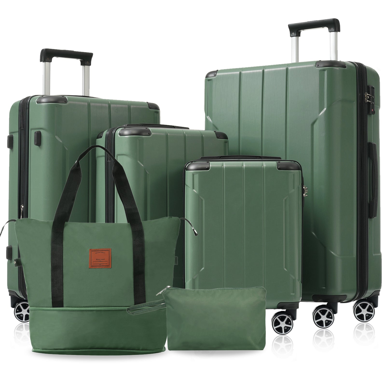 4b484e13-0a41-454d-a9a4-46f08ce733bc.jpg POQUESSING Hardshell Luggage 6 Piece Suitcase Set, 16" 20" 24" 28" Tote + toiletry bag; Dual Wheels, TSA Locks