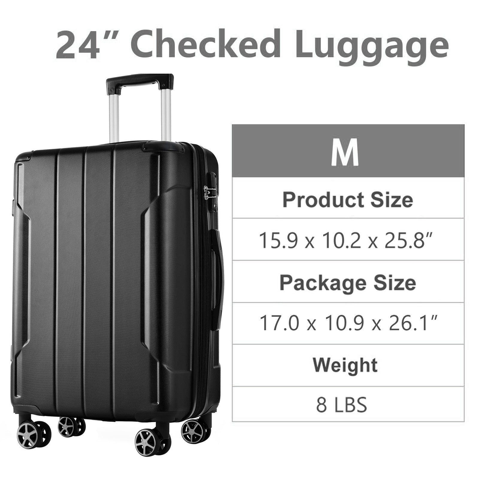 5892c890-ff18-4ddd-8001-3c4a0dd2d717.jpg MORAVIAN BLACK Hardshell Luggage 24", Lightweight Durable ABS Suitcases With Double Wheels, Expandable 24 Inch Checked Travel Luggage - Image 5