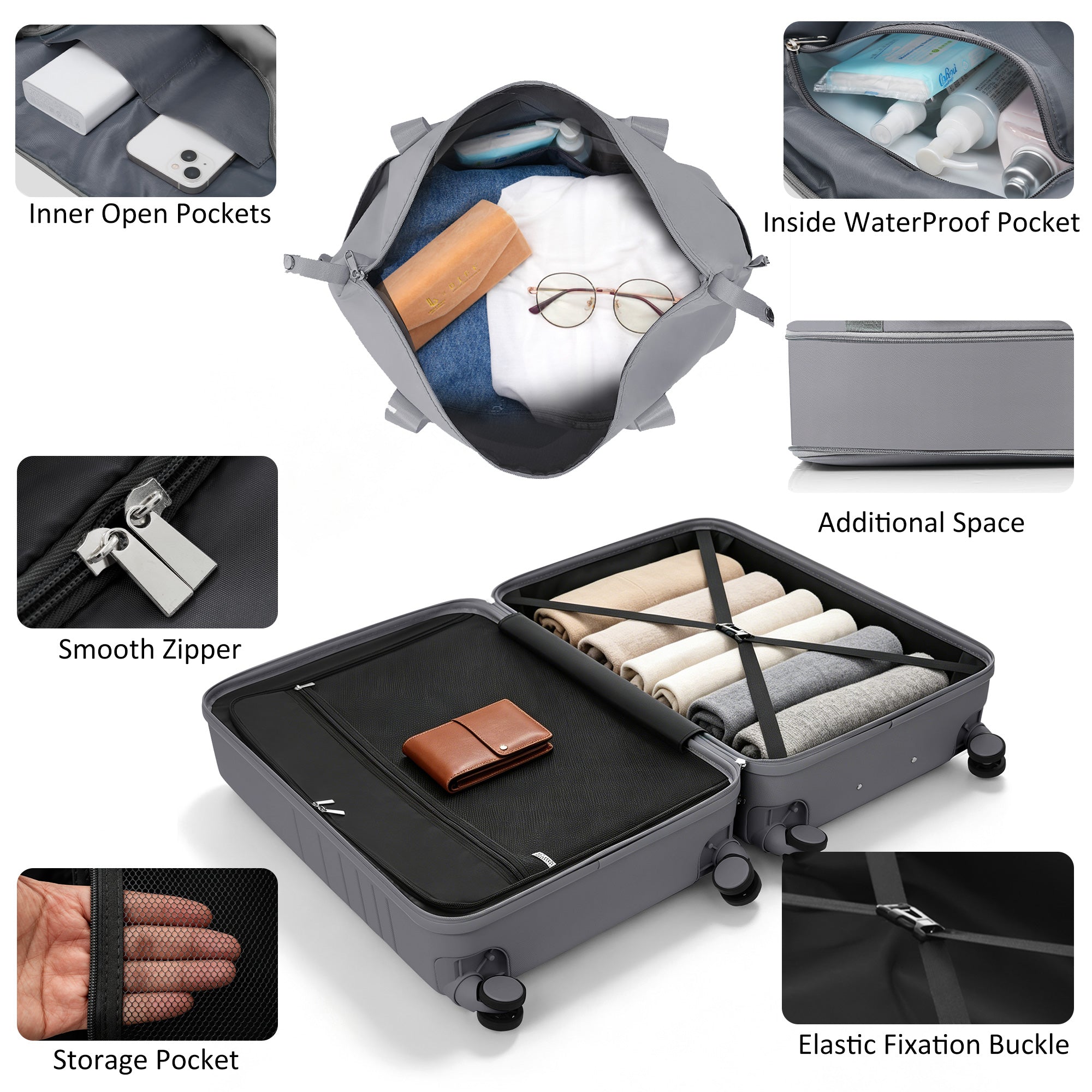591f1b18e9fe436a99fd74105729b97c.jpg ELITE ICONIC Front Opening 20-Inch Carry-On Luggage with Expandable Travel Bag, with USB Port , Cup Holder - Image 5