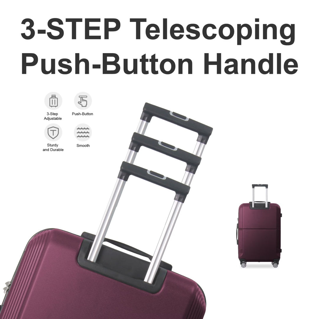 5f1ef659-7164-47cf-a3f3-26f1667ea4d5.jpg PARKSIDE PURPLE 3-Piece Premium ABS Luggage Set-20", 24", And 28" Suitcases With Multi-Position Handle, Silent Spinner Wheels, And TSA-Approved Lock - Image 5