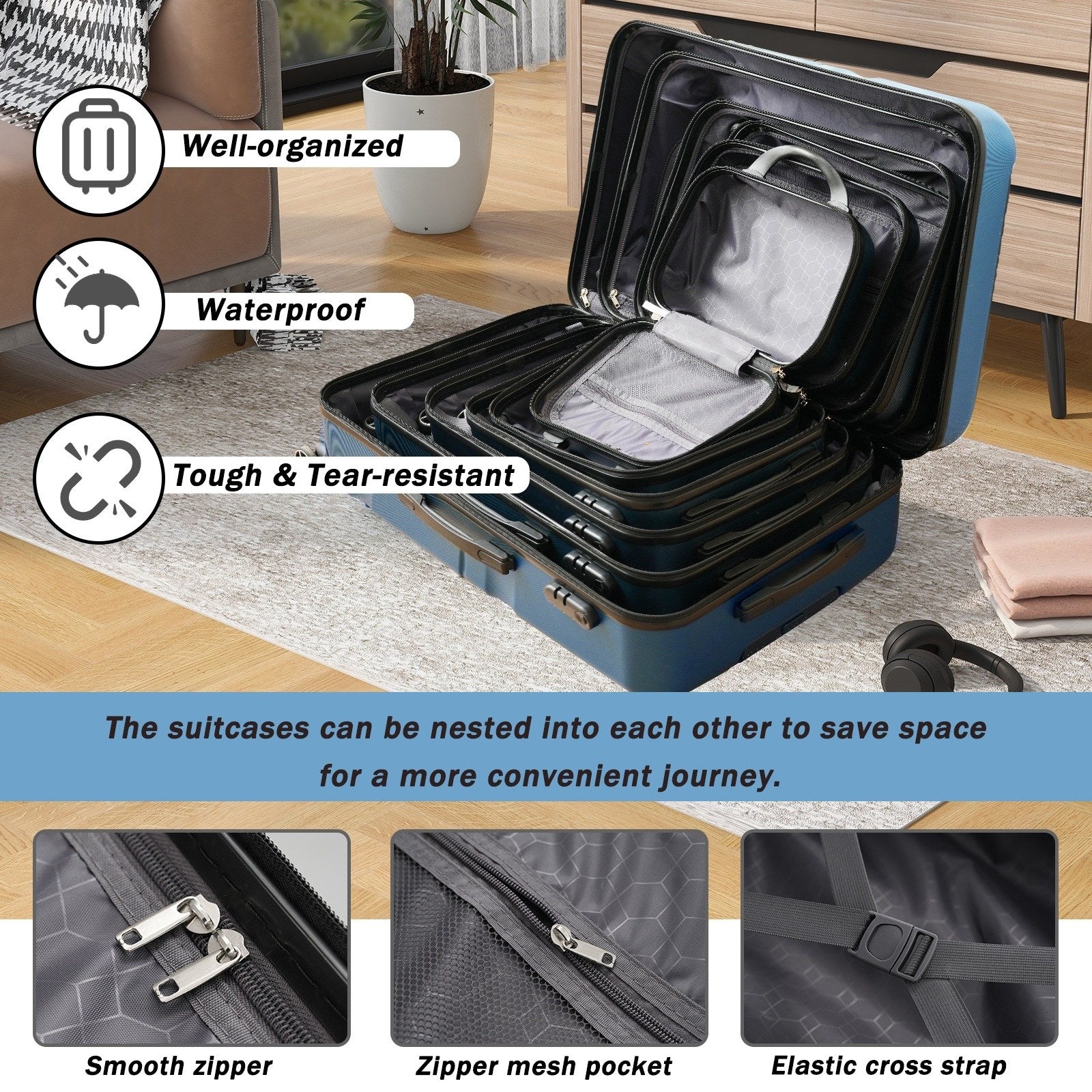 63f8c777-cf10-409f-8aca-06f47c8fa54a.jpg DESTINATION Hardshell ABS Luggage FULL TRAVEL Set - Lightweight Durable Suitcases 12" 20" 24" 28" With Dual Spinner Wheels, Carry-On & Check-In Sizes; - Image 3