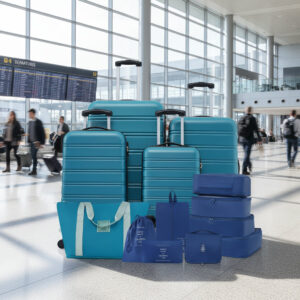 DESTINATION AQUA CYAN Hardshell Luggage Sets 4 Pcs Suitcase With TSA Lock Lightweight 16" 20" 24" 28" +