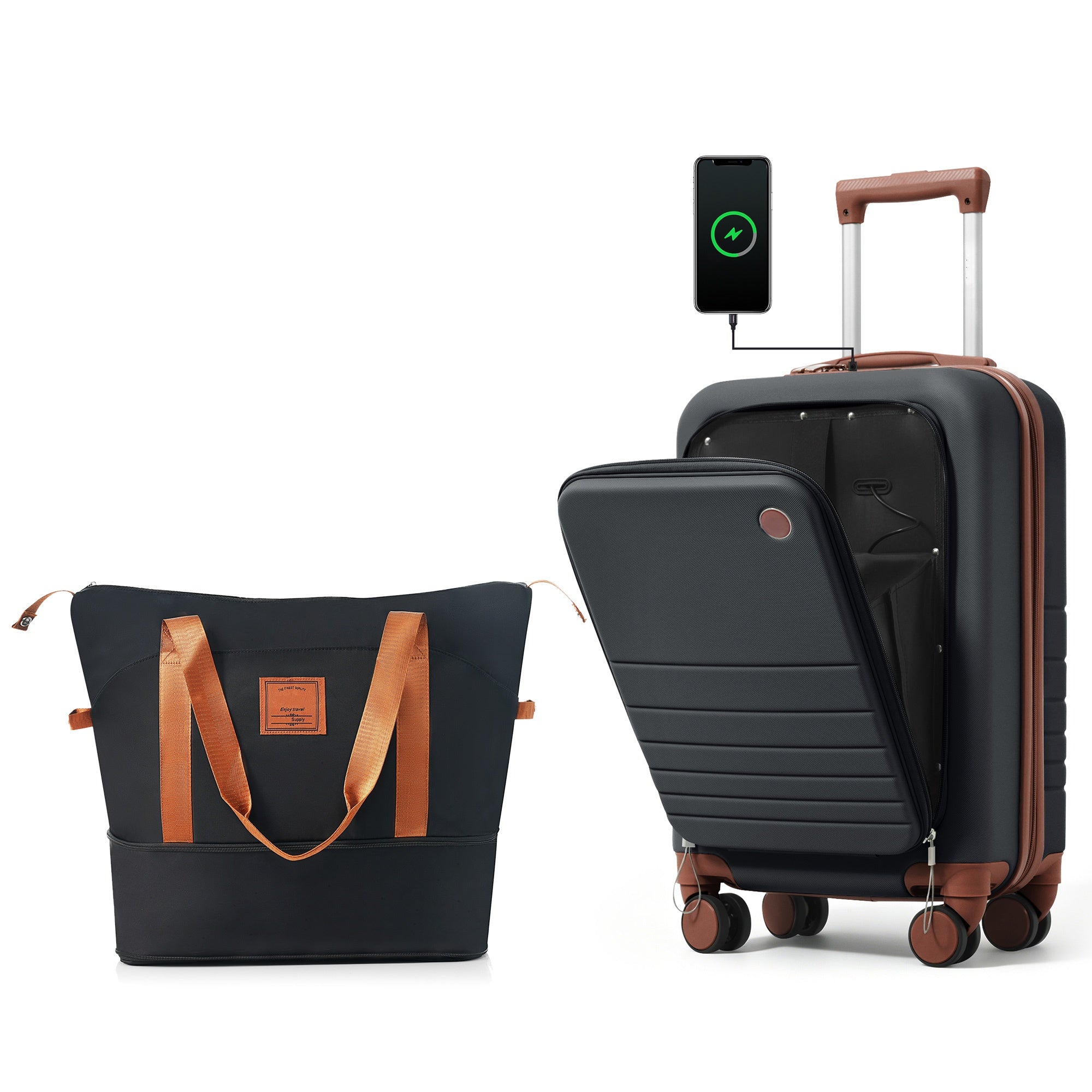 74d92e47d69a453a81268118e8a7755b.jpg ELITE ICONIC PRO Front Opening 20-Inch Carry-On Luggage with Expandable Travel Bag, with USB Port , Cup Holder - Image 10