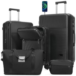 ESCAPE SERIES 5 Piece Hard Sided lightweight Luggage With USB Port, TSA Locks