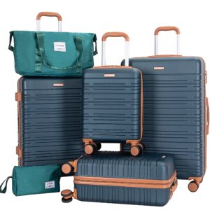 AMALODIE DARK GREEN 6 Piece Luggage Set, ABS Hard Shell Travel Suitcase With TSA Lock