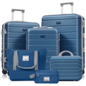 TRAVELPRO Max 6-Piece Hardside Luggage Set with TSA Lock, 14" 20" 24" 28" Inch Spinner Suitcase Set with Expandable Travel Duffel Bag & Waterproof Toiletry Kit, Adjustable Handleblue)