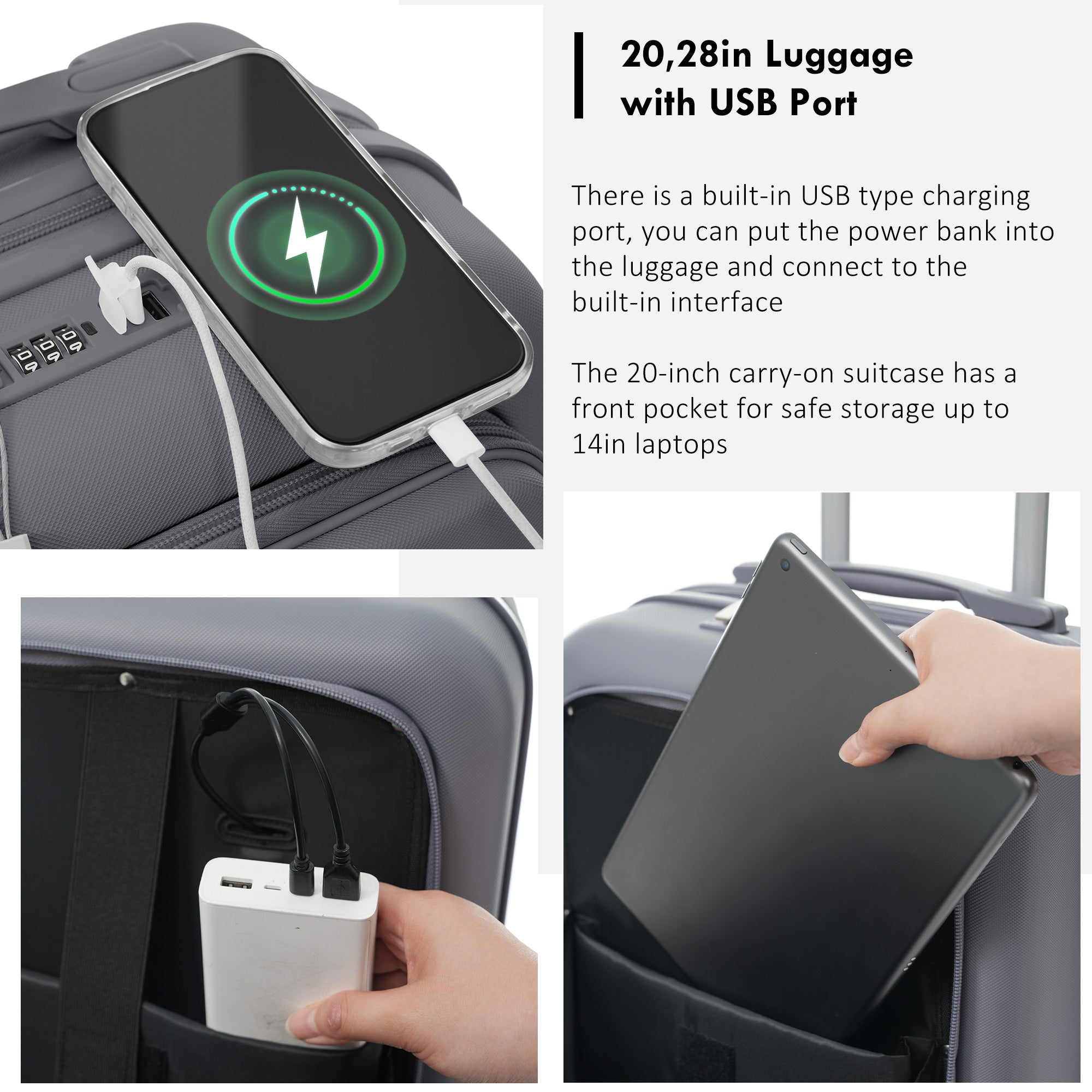 a47514a6655b441486fe20c4e50cb996.jpg ELITE ICONIC Front Opening 20-Inch Carry-On Luggage with Expandable Travel Bag, with USB Port , Cup Holder - Image 4