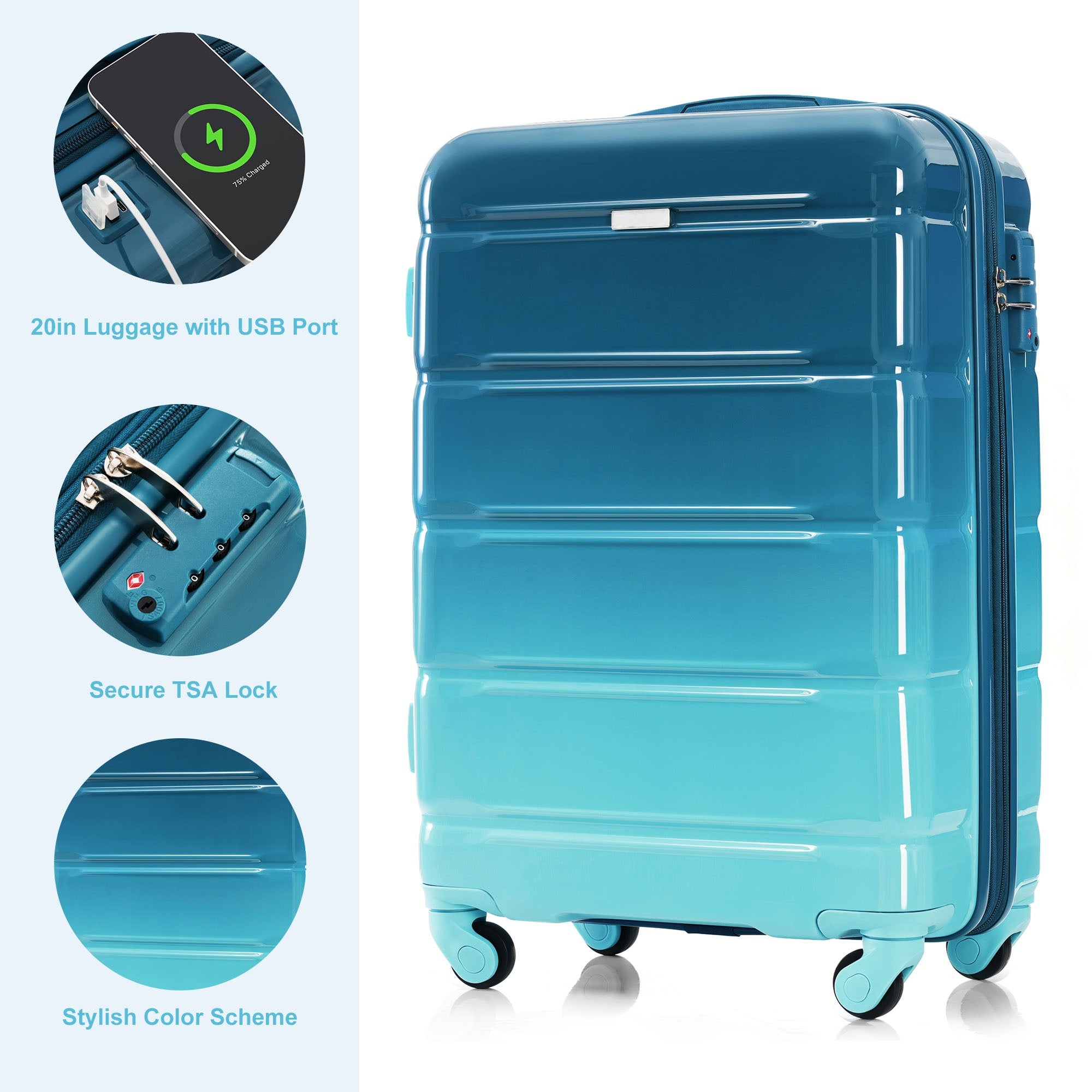 a7a9334b0e5645d1911e5829e0c7aee1.jpg FOX CHASE OMBRE 3-Piece Luggage Set - 20inch Suitcase with TSA Lock Travel Backpack Wet-Dry Toiletry Bag - Image 8