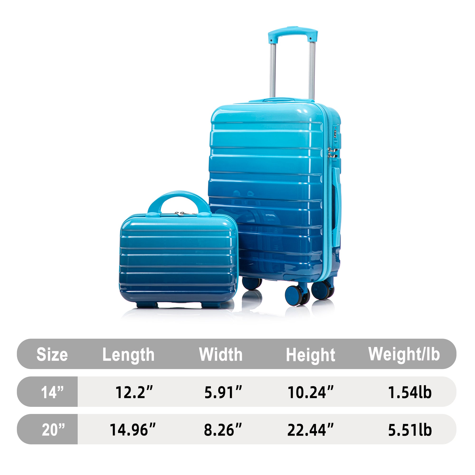 aee55c19-6ea4-4691-90bd-71a1e0d1f570.jpg OGONTZ Navy-Light Blue GETAWAY 14" 20" - 2 PCS-SET In PC Spinner Wheel Luggage, Carry On Suitcase, With Gradient Color And Combination Lock - Image 4