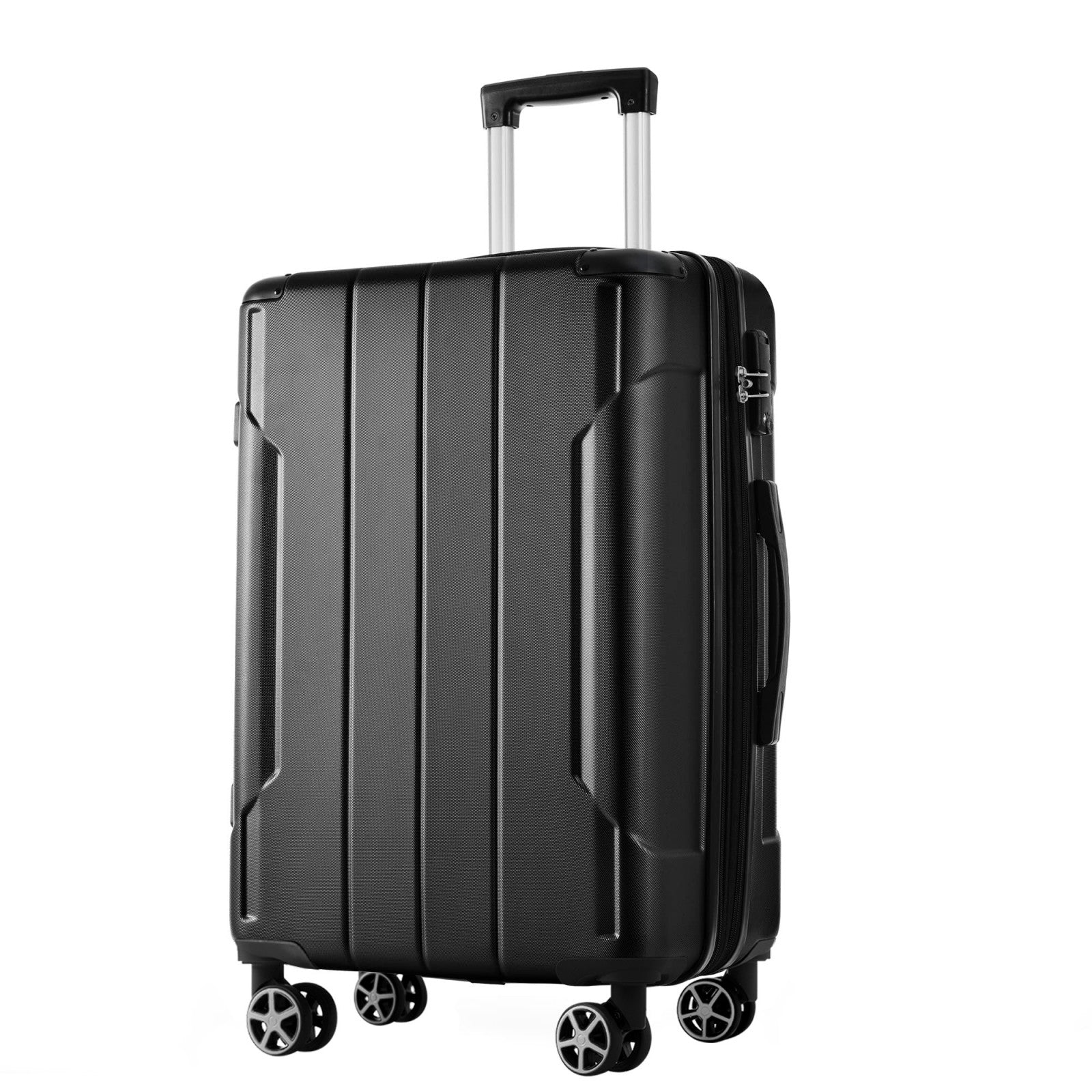 b085dc6c-6f03-4fc5-adfb-50f670f6ff96.jpg MORAVIAN BLACK Hardshell Luggage 24", Lightweight Durable ABS Suitcases With Double Wheels, Expandable 24 Inch Checked Travel Luggage