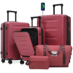 ESCAPE RED Luggage 5-Piece Set With Front Opening, Hard side with USB Port, TSA Locks 20"-24"-28"