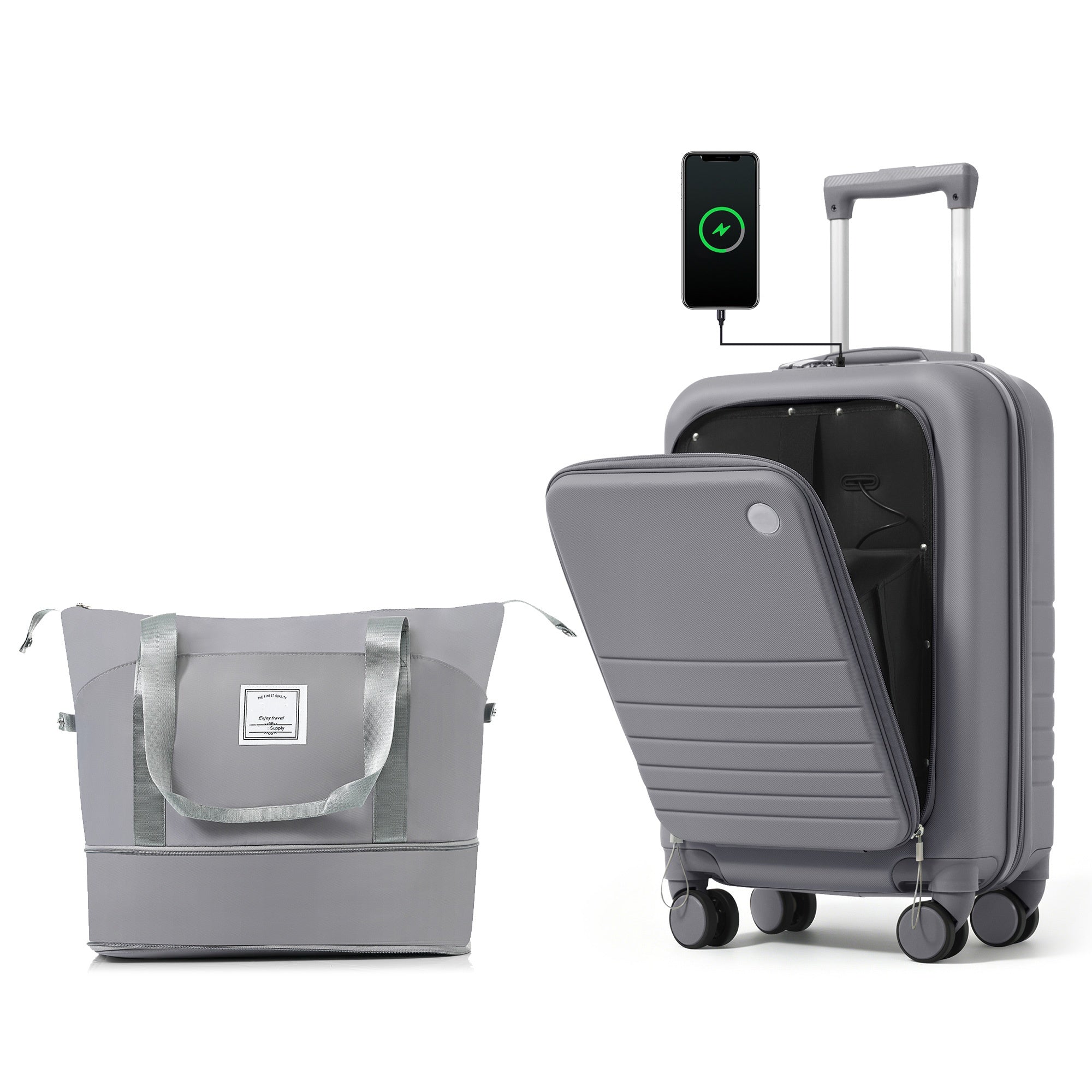 b66f921affde4bf28067bd143d8e5d48.jpg ELITE ICONIC Front Opening 20-Inch Carry-On Luggage with Expandable Travel Bag, with USB Port , Cup Holder - Image 6