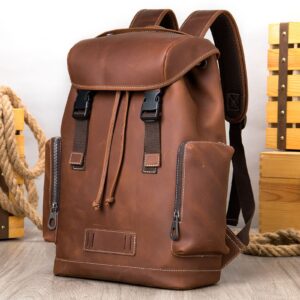 KINGSESSING GENUINE COWHIDE Leather Retro Backpack Outdoor Travel BACKPACK