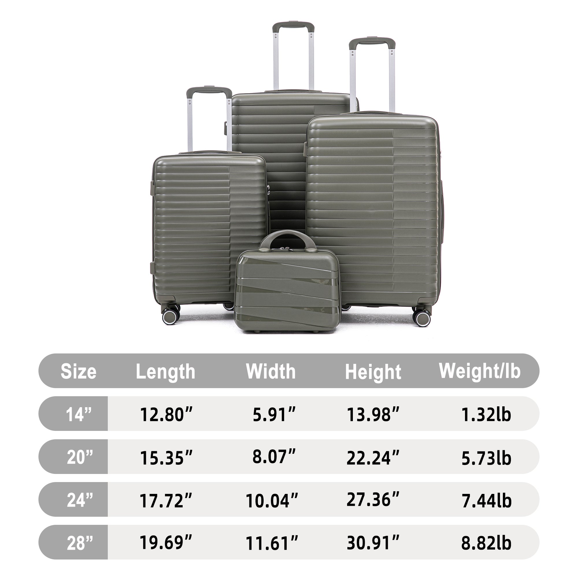 b9739428-373a-418d-bbf1-4e4355821692.jpg SCHUYLKILL TRAVELS GREEN 4 PIECE SET; 14" 20" 24" 28" PP Spinner Wheel Luggage, Carry On Suitcase, Iron Pull Rod, Combination Password Lock, - Image 2