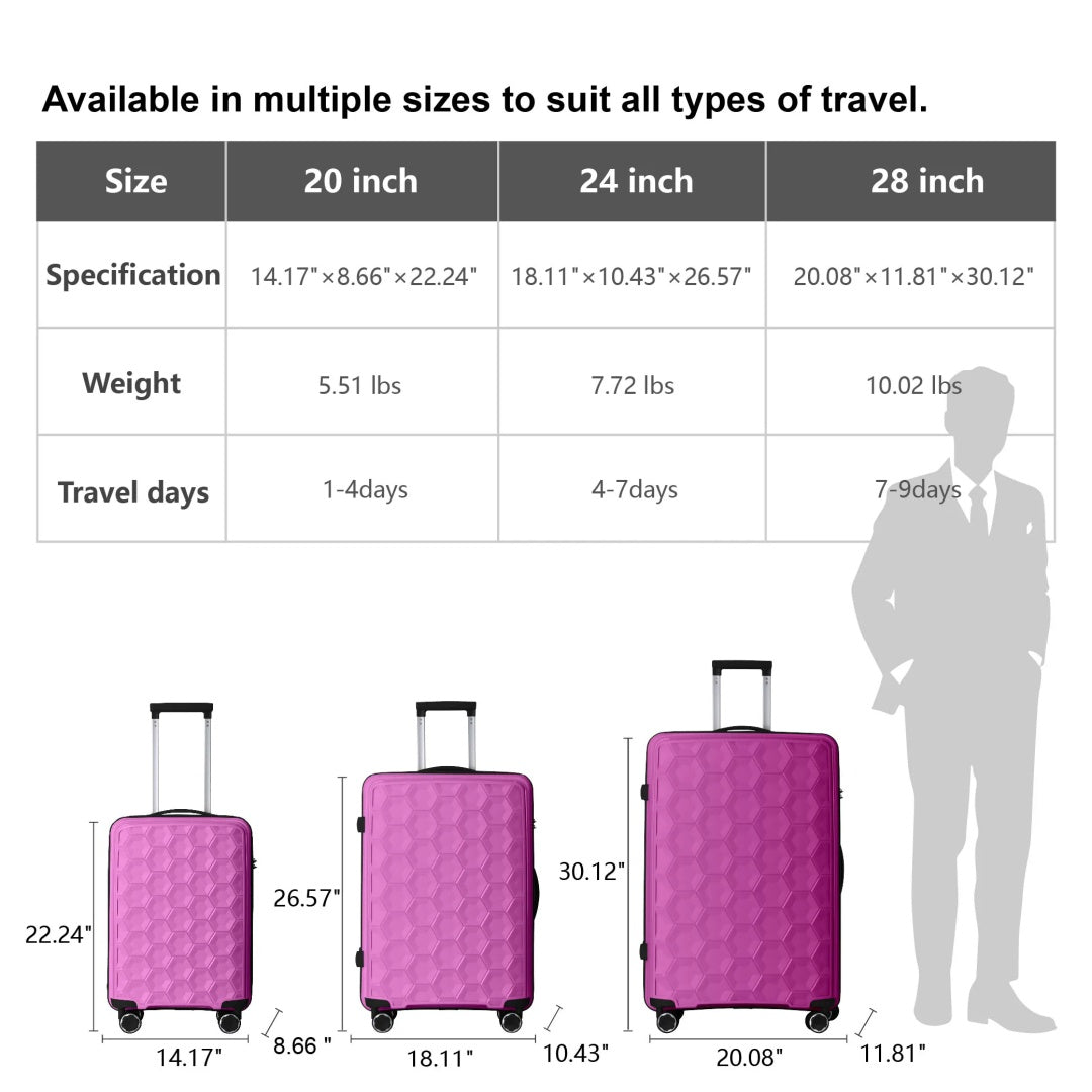 cf3ddb70-db31-461b-85c8-6ebd122938db.jpg POINT BREEZE SERIES 3-Piece Luggage Set Travel Lightweight Suitcases, TSA Lock & Moulded Corner, 20" 24" 28" - Image 10