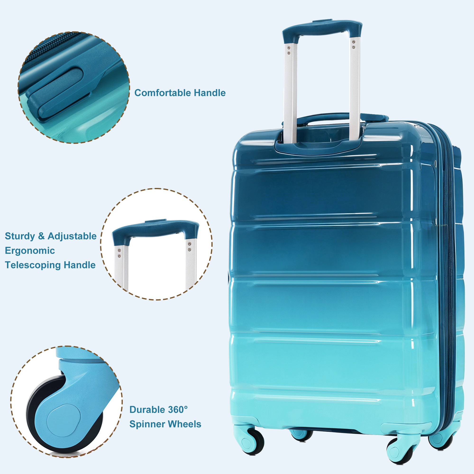 d44d104a236c4c4eb97505a18eae4c88.jpg FOX CHASE OMBRE 3-Piece Luggage Set - 20inch Suitcase with TSA Lock Travel Backpack Wet-Dry Toiletry Bag - Image 6