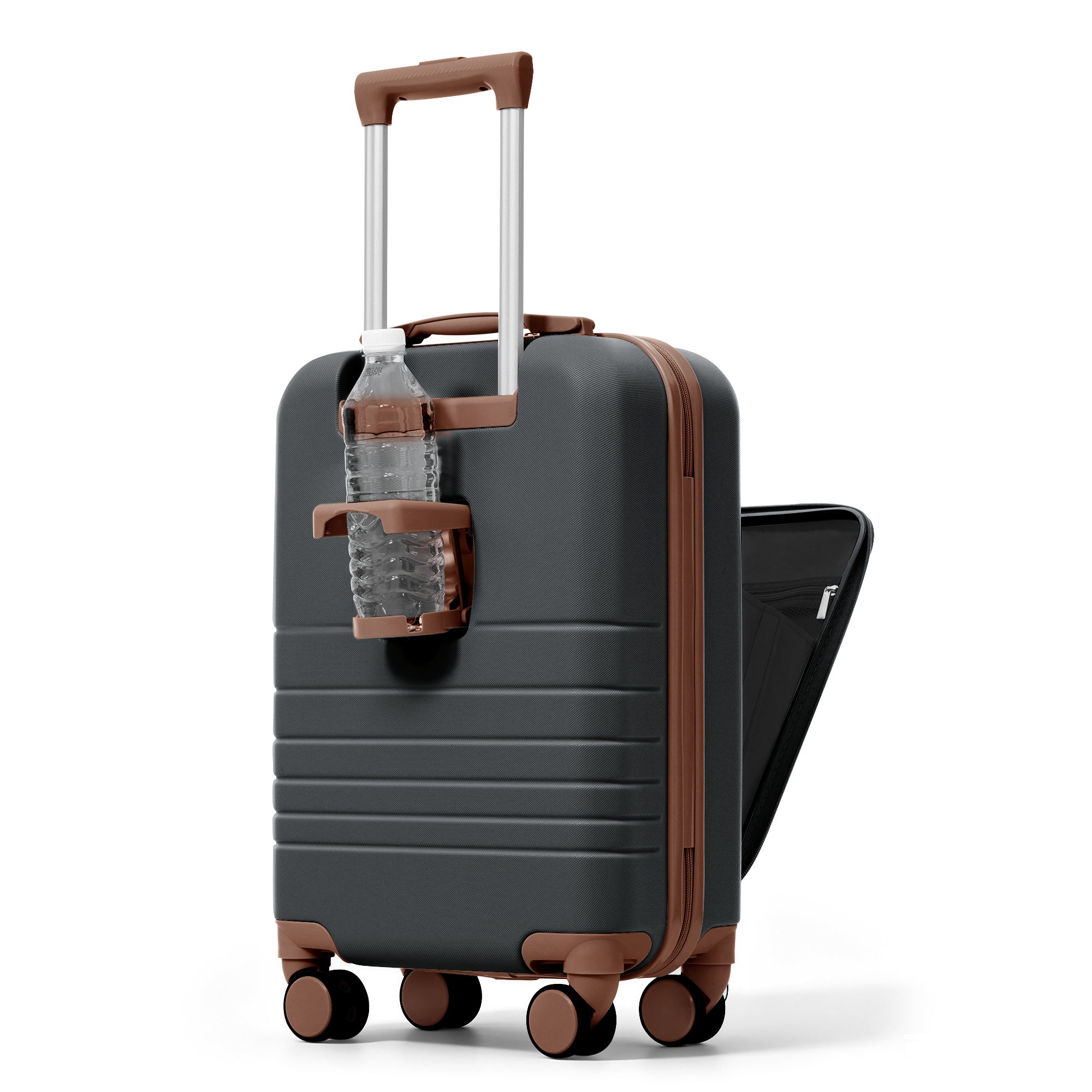 d8f022cd0ecb43c78c6537268b96d11c.jpg ELITE ICONIC PRO Front Opening 20-Inch Carry-On Luggage with Expandable Travel Bag, with USB Port , Cup Holder - Image 5