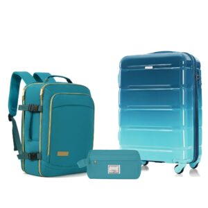 FOX CHASE OMBRE 3-Piece Luggage Set  - 20inch Suitcase with TSA Lock Travel Backpack Wet-Dry Toiletry Bag