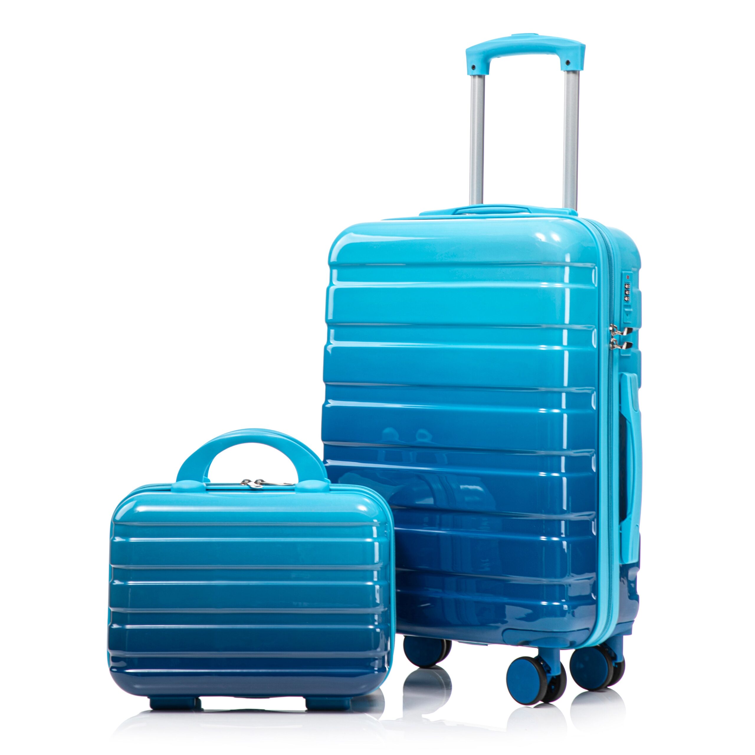 e8c8c8ce-8dec-484a-acd1-a97344b714d7.jpg OGONTZ Navy-Light Blue GETAWAY 14" 20" - 2 PCS-SET In PC Spinner Wheel Luggage, Carry On Suitcase, With Gradient Color And Combination Lock