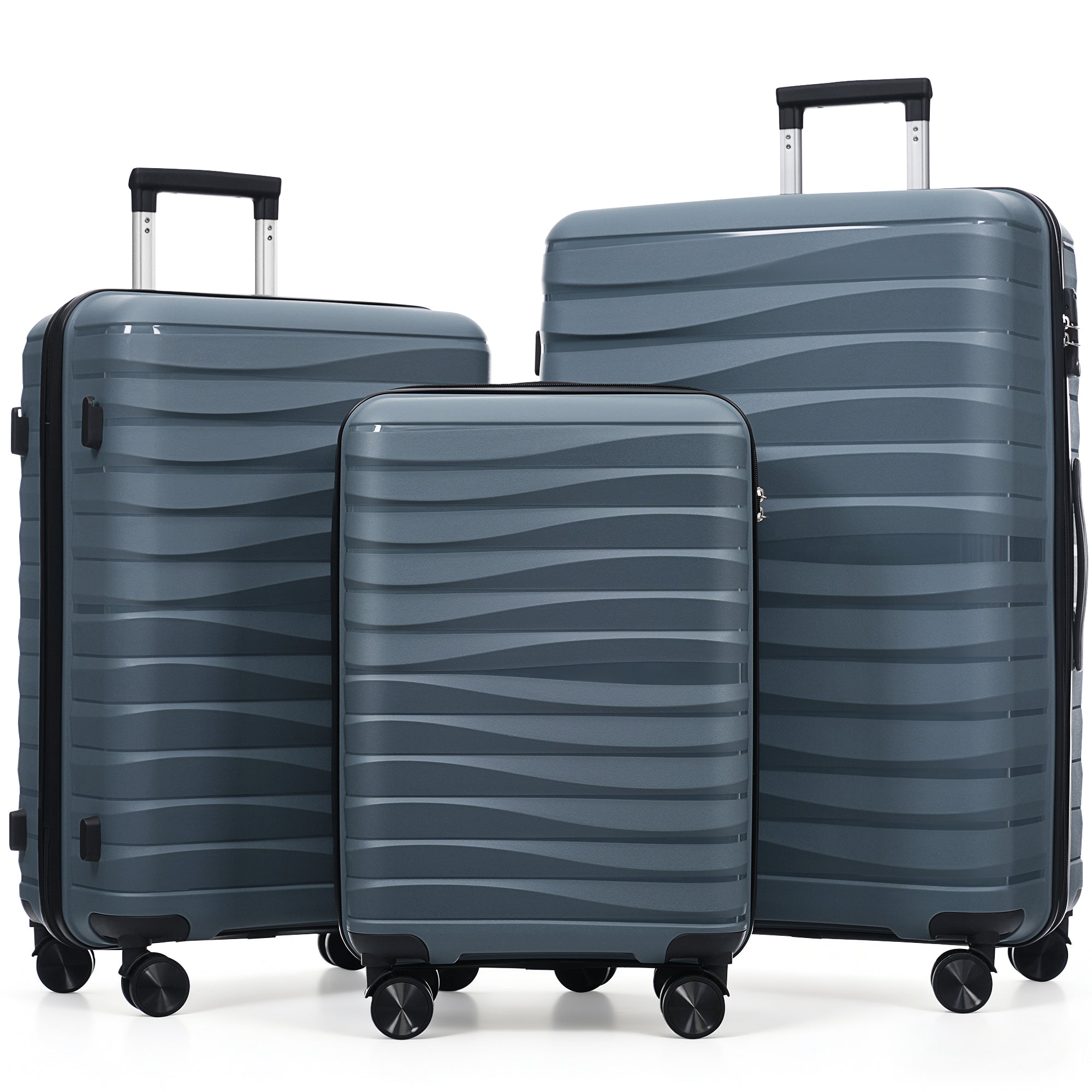 efd4bbaf2597443d8c39d8d15c43e7a4.jpg WYNNEFIELD PRO SERIES- GREY BLUE Premium PP Travel Luggage 3-Piece Set 20" 24" and 28" with 360?? Spinner Wheels - Image 7