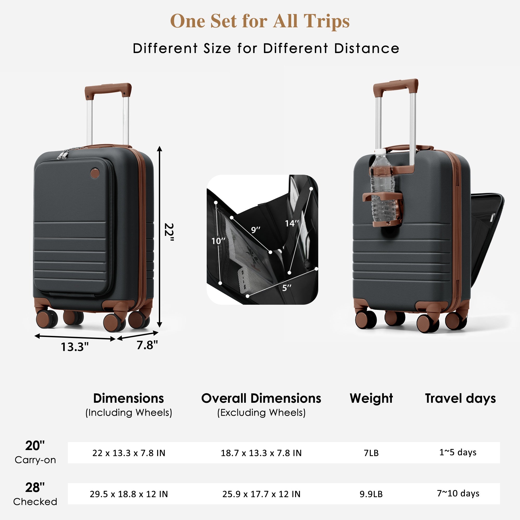 f095283a02fe4d02ad33f7a2cf7f9978.jpg ELITE ICONIC PRO Front Opening 20-Inch Carry-On Luggage with Expandable Travel Bag, with USB Port , Cup Holder - Image 8
