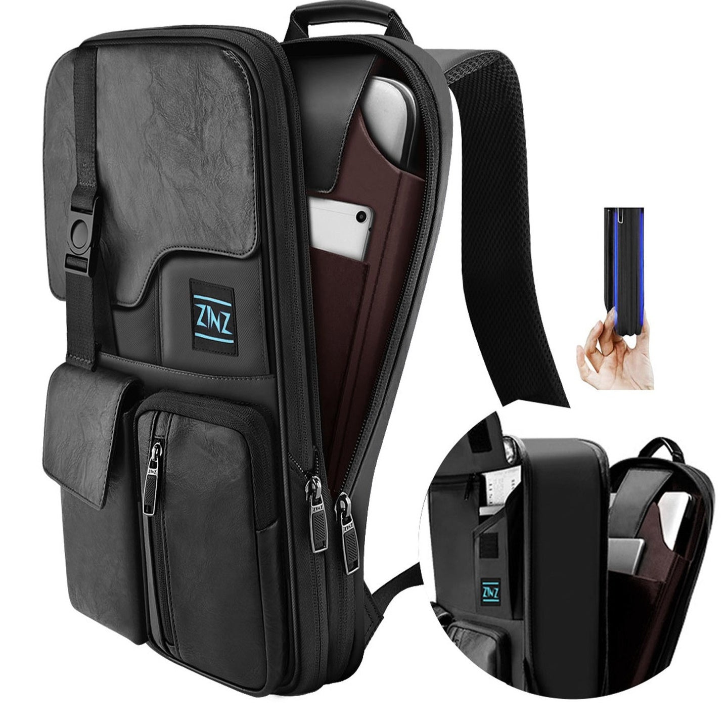 f4cccf85-f0ba-4f00-9b01-c86ffcb24ddc_fine.jpg ZINZ EXPANDABLE Laptop Backpack Mens Premium Business-Style Computer Bag - Image 3