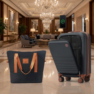 ELITE ICONIC PRO Front Opening 20-Inch Carry-On Luggage with Expandable Travel Bag, with USB Port , Cup Holder