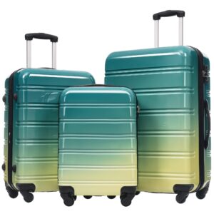 GETAWAY GREEN 3 Piece Gradient Color Expandable Suitcase Set With Spinner Wheels And TSA Lock Lightweight 20" 24" 28"