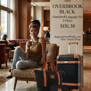 OVERBROOK BLACK Hardshell Luggage Set 3-Piece, 20 Inch Carry-On With Spinner Wheels TSA Lock, Lightweight Durable ABS For Travel Business